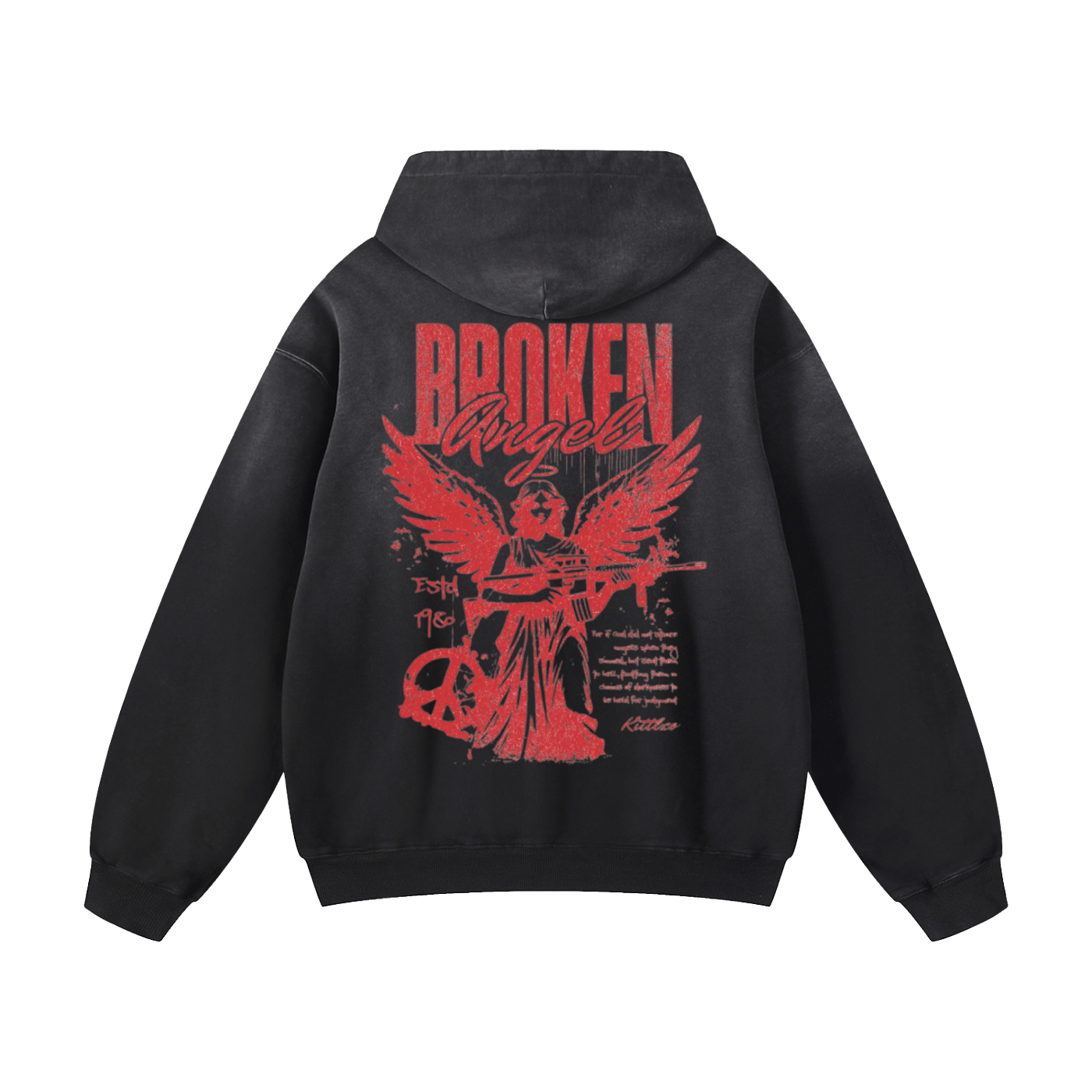 Broken Angel Graphic Hoodie – Oversized Sun Fade Washed