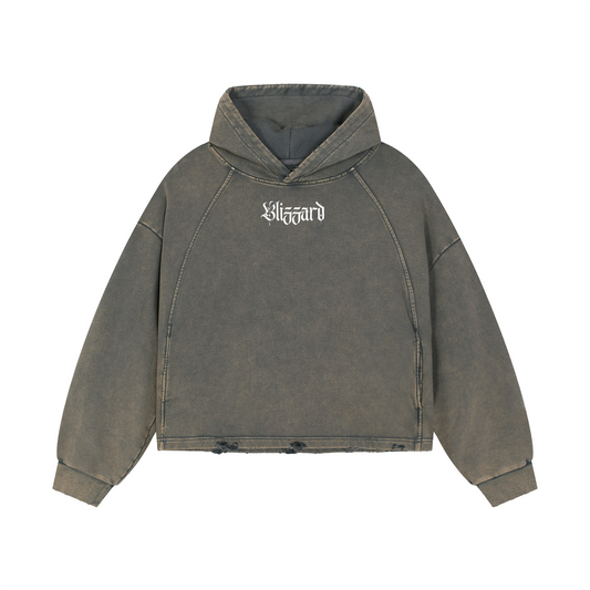 Oversized Vintage "Blizzard" Staple Frayed-Hem hoodie