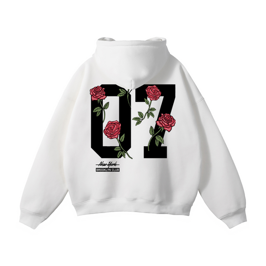Oversize “07 Roses” White Fleeced Hoodie