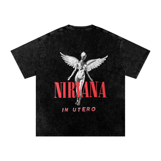 Vintage Nirvana “In Utero” Oversized Tee – Washed Black Streetwear Edition